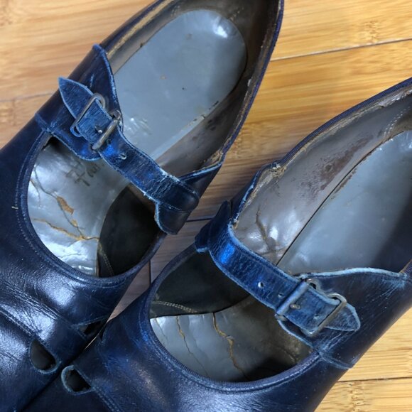 Womens sz 9 Navy Vintage Super Comfy Dancing Open Toe Baby Doll Swing Dance Peep - Picture 5 of 12